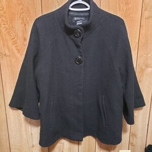Black Wool Blend 3/4 Wide Sleeve Swing Retro Style Coat 1X High Collar INC